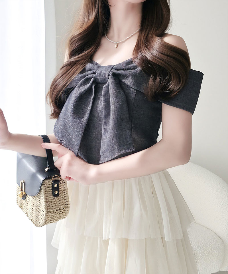 【mily bilet】ワンピース レディース リボン デザイン トップス チュールスカート ドッキング キャミ ワンピ ロング丈 きれいめ オン オフ 大きいサイズ | classicalelf | 09