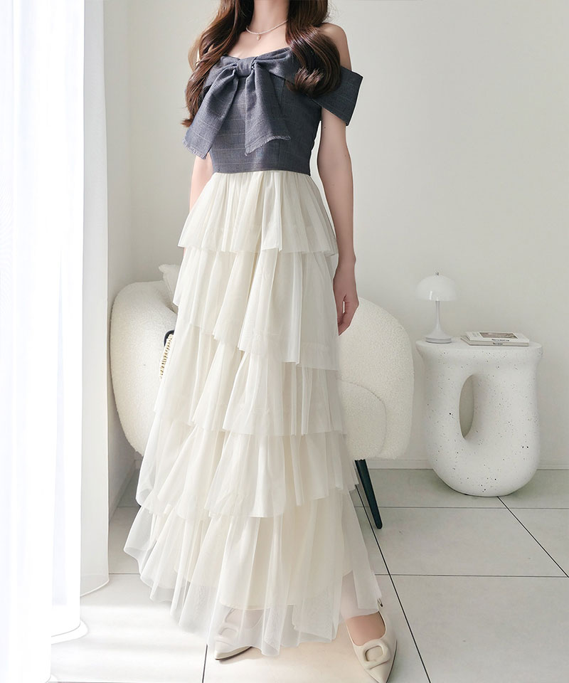 【mily bilet】ワンピース レディース リボン デザイン トップス チュールスカート ドッキング キャミ ワンピ ロング丈 きれいめ オン オフ 大きいサイズ | classicalelf | 10