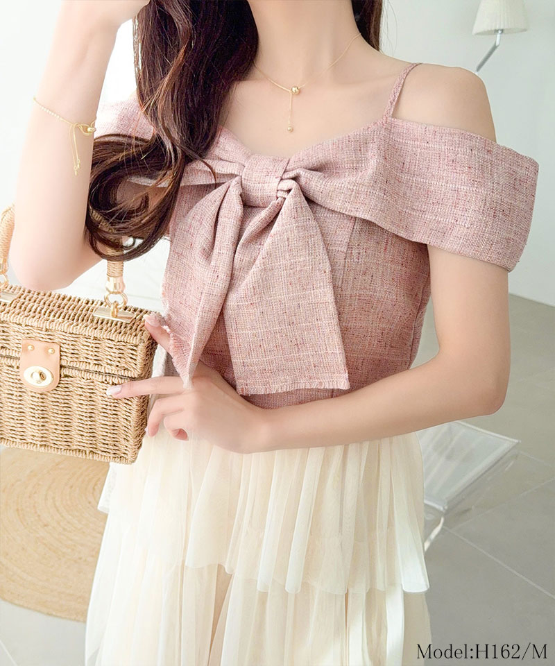 【mily bilet】ワンピース レディース リボン デザイン トップス チュールスカート ドッキング キャミ ワンピ ロング丈 きれいめ オン オフ 大きいサイズ | classicalelf | 12