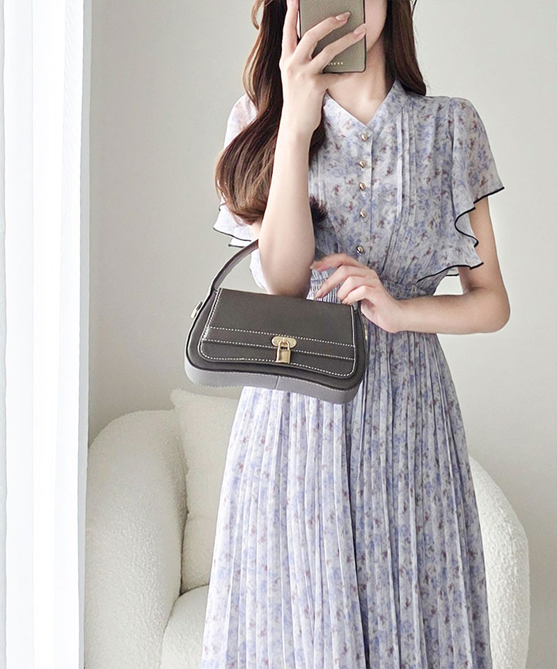 【mily bilet】ワンピース レディース 水彩調 花柄 プリント 柄 フロント ピンタック 袖 フリル プリーツ ワンピ 半袖 きれいめ カジュアル オン オフ | classicalelf | 10