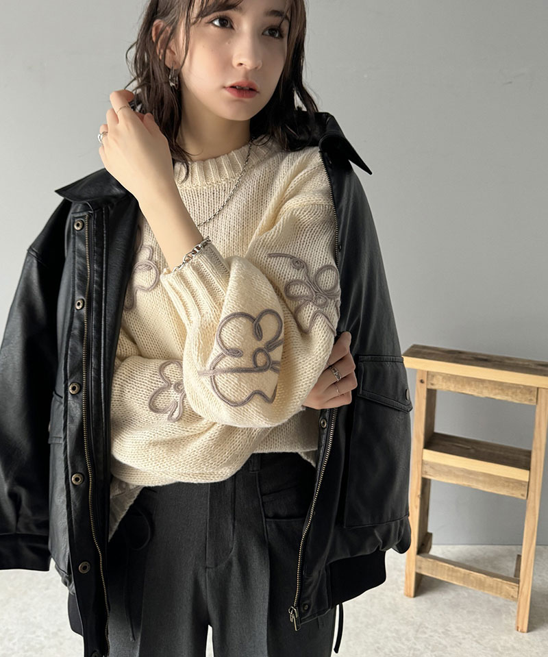 美品☆エブリデイアイライク ドロップショルダー ウールニット アイボリー レディース