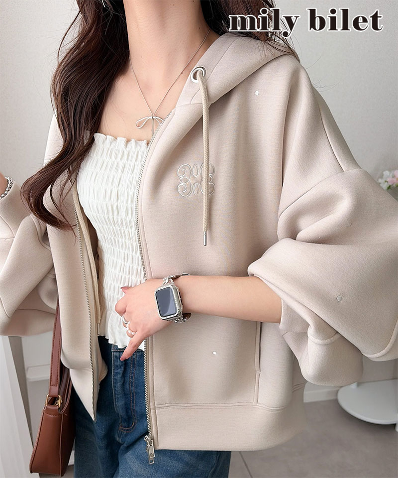 【 mily bilet 】トップス パーカー レディース ドット  ジップパーカー 大人可愛い フーディー | classicalelf
