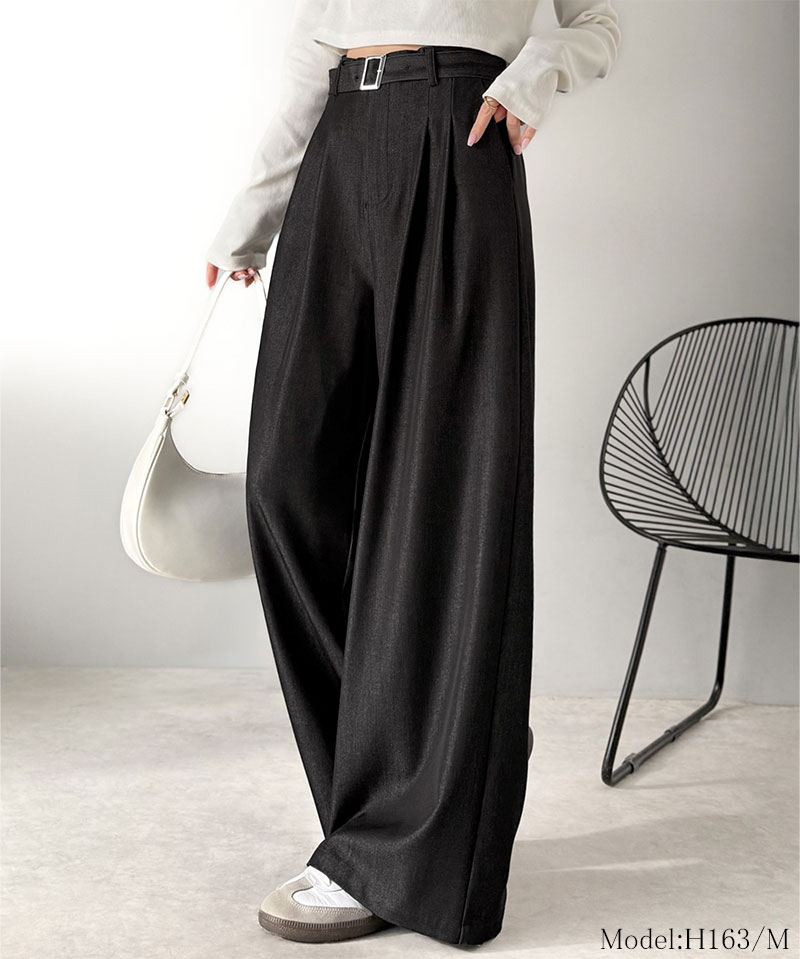 【mily bilet】【 速乾機能 接触冷感 機能付き】 ボトムス パンツ レディース 美脚見え ベルト付き ハイウエスト デニム スラックス セットアップ可能 | classicalelf | 02