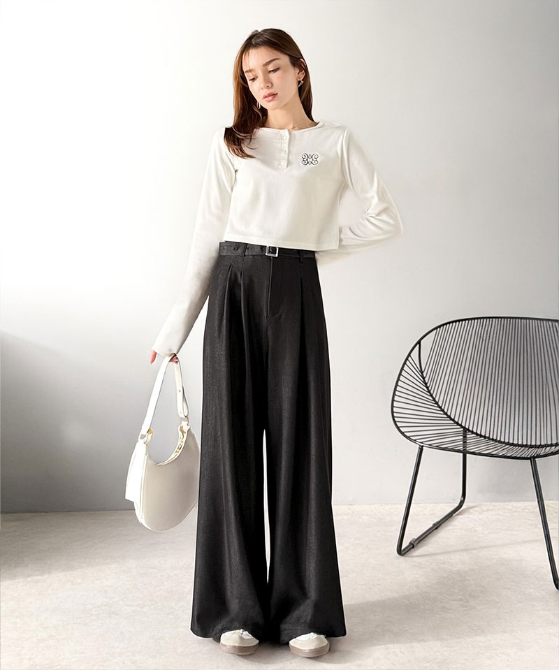 【mily bilet】【 速乾機能 接触冷感 機能付き】 ボトムス パンツ レディース 美脚見え ベルト付き ハイウエスト デニム スラックス セットアップ可能 | classicalelf | 04