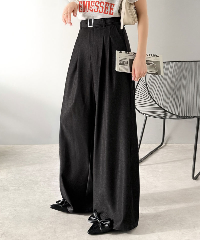 【mily bilet】【 速乾機能 接触冷感 機能付き】 ボトムス パンツ レディース 美脚見え ベルト付き ハイウエスト デニム スラックス セットアップ可能 | classicalelf | 06