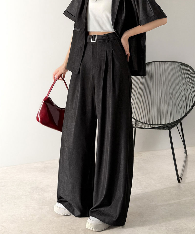 【mily bilet】【 速乾機能 接触冷感 機能付き】 ボトムス パンツ レディース 美脚見え ベルト付き ハイウエスト デニム スラックス セットアップ可能 | classicalelf | 08