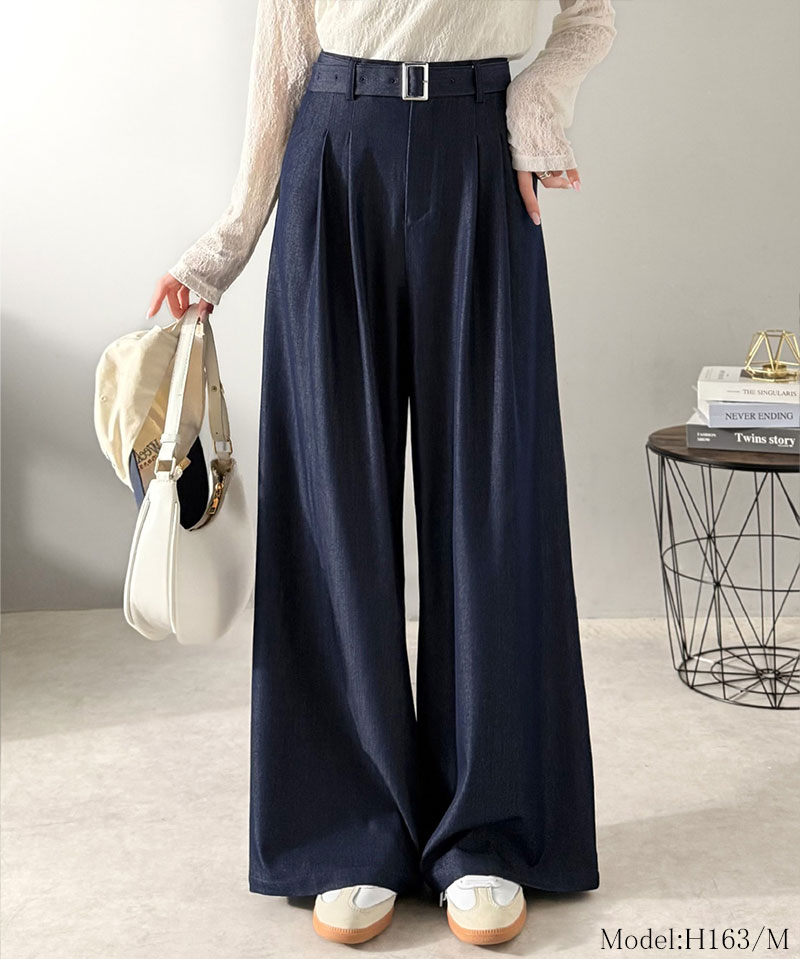 【mily bilet】【 速乾機能 接触冷感 機能付き】 ボトムス パンツ レディース 美脚見え ベルト付き ハイウエスト デニム スラックス セットアップ可能 | classicalelf | 09