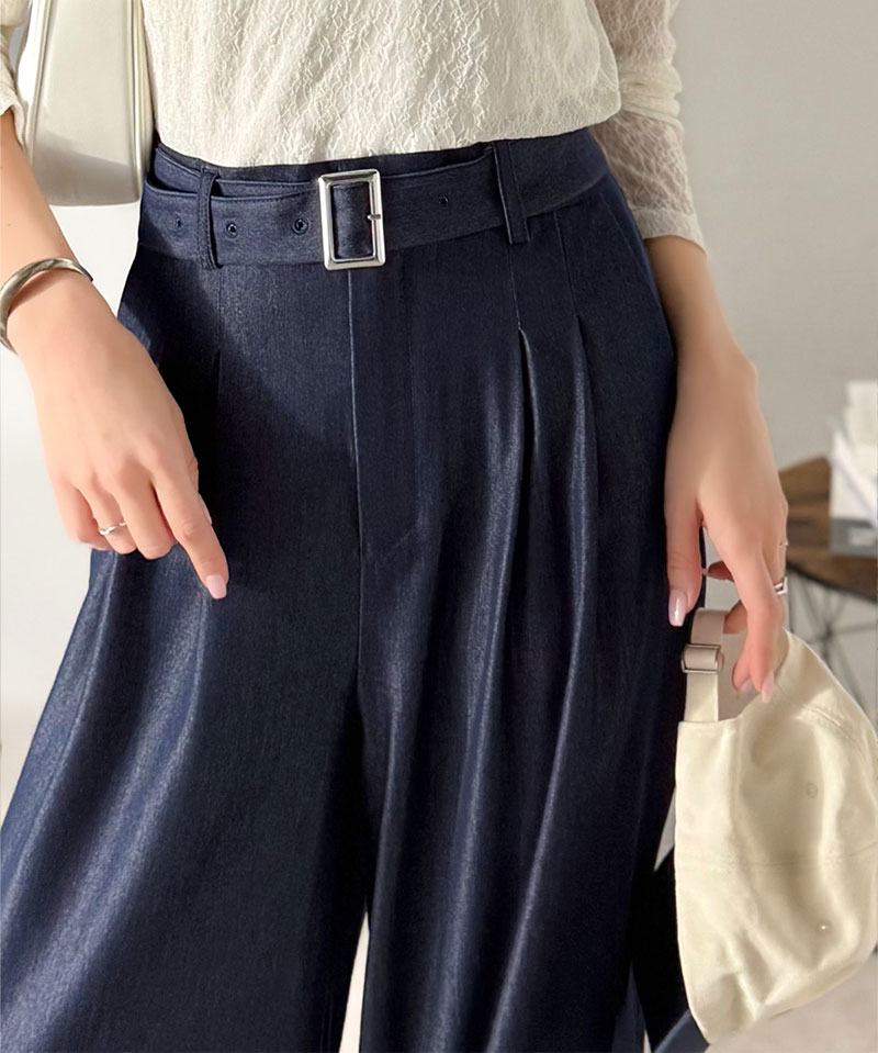 【mily bilet】【 速乾機能 接触冷感 機能付き】 ボトムス パンツ レディース 美脚見え ベルト付き ハイウエスト デニム スラックス セットアップ可能 | classicalelf | 10