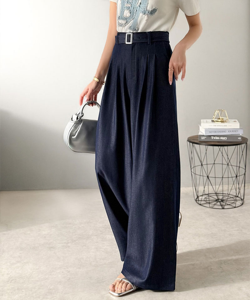 【mily bilet】【 速乾機能 接触冷感 機能付き】 ボトムス パンツ レディース 美脚見え ベルト付き ハイウエスト デニム スラックス セットアップ可能 | classicalelf | 12