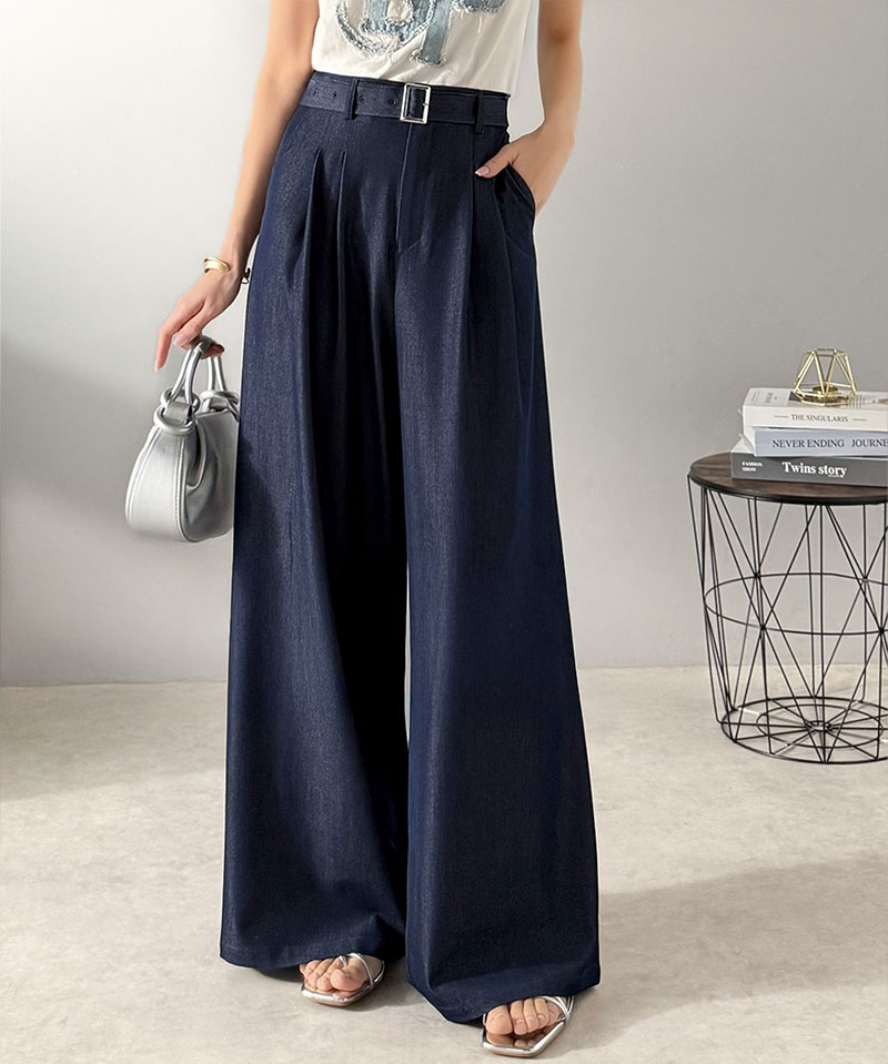 【mily bilet】【 速乾機能 接触冷感 機能付き】 ボトムス パンツ レディース 美脚見え ベルト付き ハイウエスト デニム スラックス セットアップ可能 | classicalelf | 13