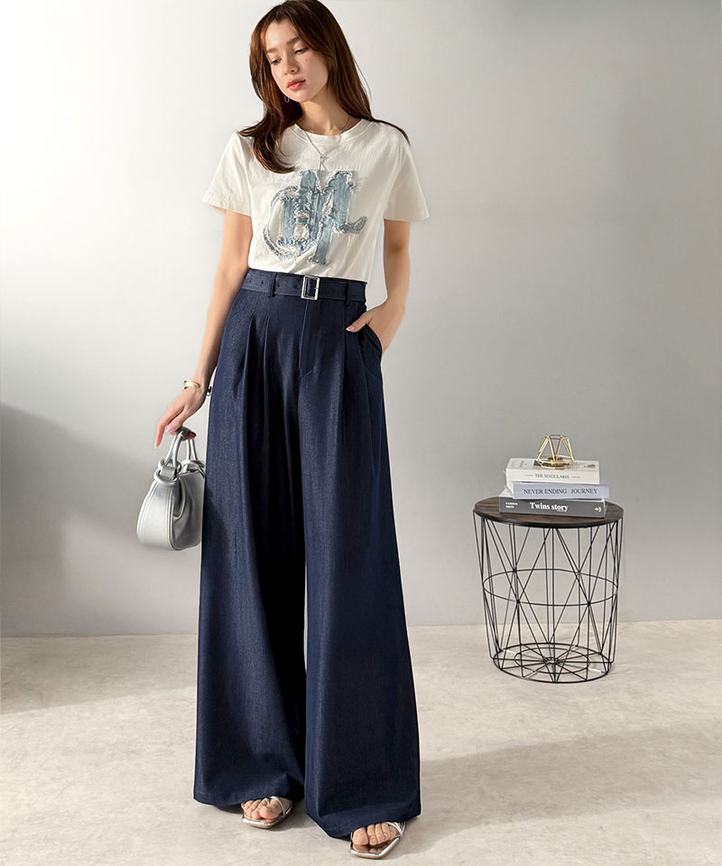 【mily bilet】【 速乾機能 接触冷感 機能付き】 ボトムス パンツ レディース 美脚見え ベルト付き ハイウエスト デニム スラックス セットアップ可能 | classicalelf | 15