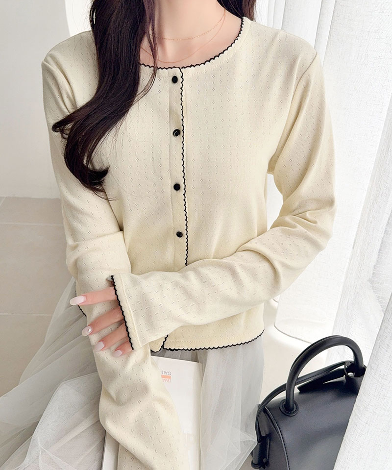 【mily bilet】 カーディガン レディース 春夏 トップス パターンメッシュ生地 ヘンリー ロングスリーブ 花柄 華やか 配色スカラップ刺繍 ガーリー | classicalelf | 04