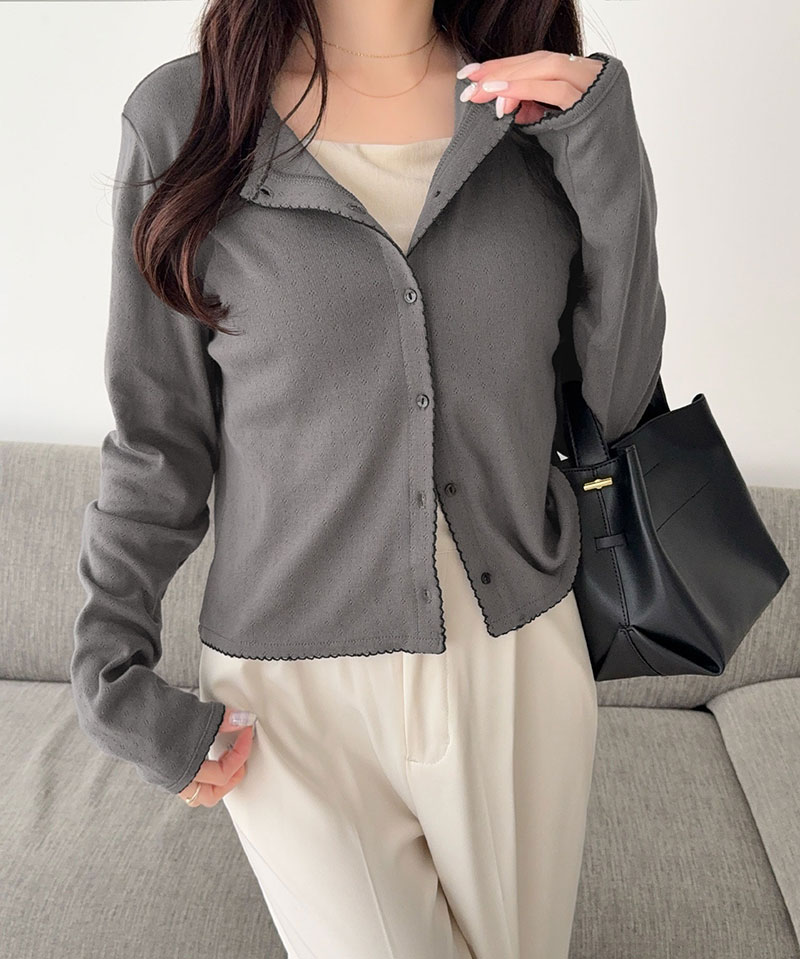 【mily bilet】 カーディガン レディース 春夏 トップス パターンメッシュ生地 ヘンリー ロングスリーブ 花柄 華やか 配色スカラップ刺繍 ガーリー | classicalelf | 11