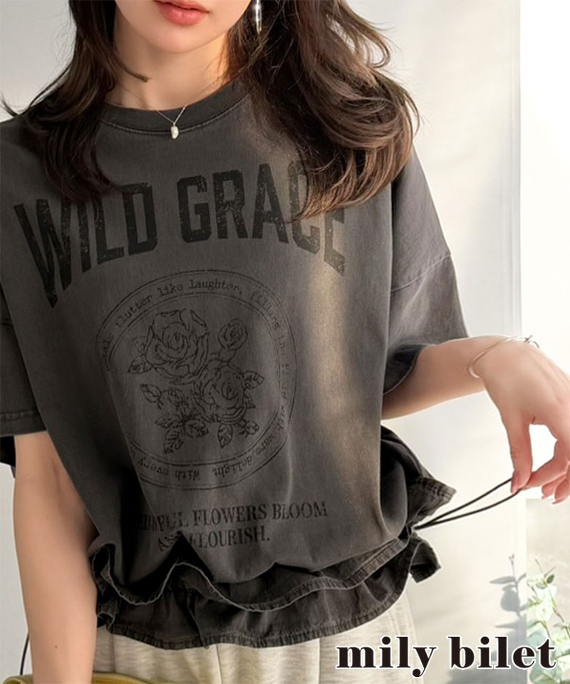 【mily bilet】 tシャツ レディース 半袖 トップス 綿100％ ゆったり 大きいサイズ 裾ドロスト フリル | classicalelf