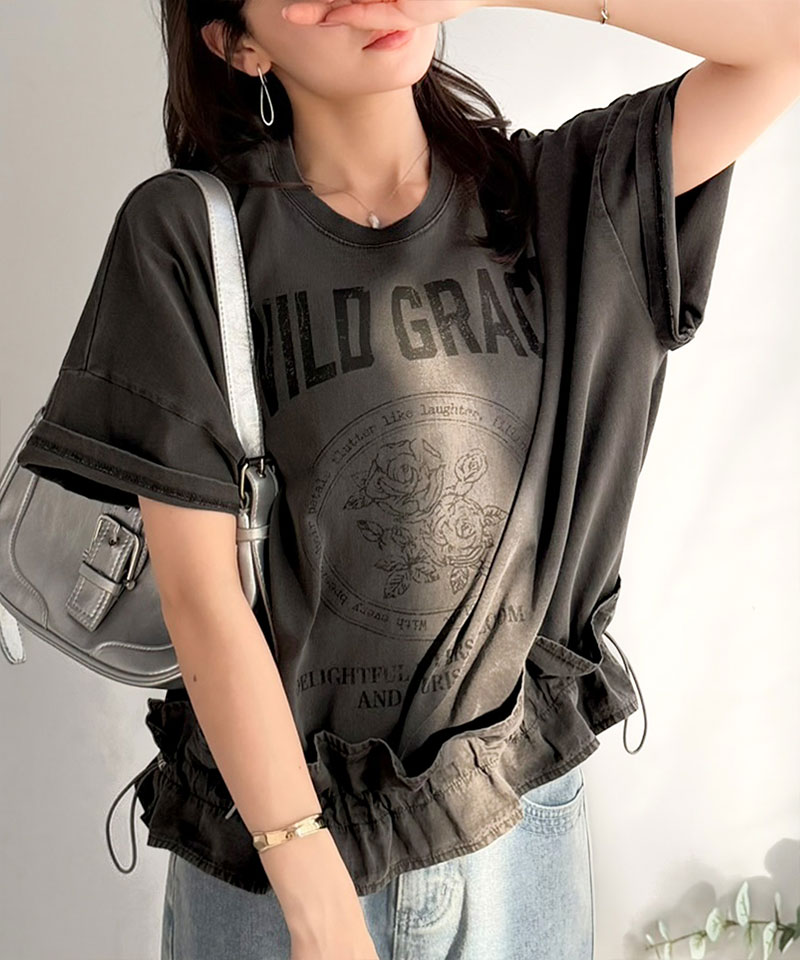 【mily bilet】 tシャツ レディース 半袖 トップス 綿100％ ゆったり 大きいサイズ 裾ドロスト フリル | classicalelf | 08