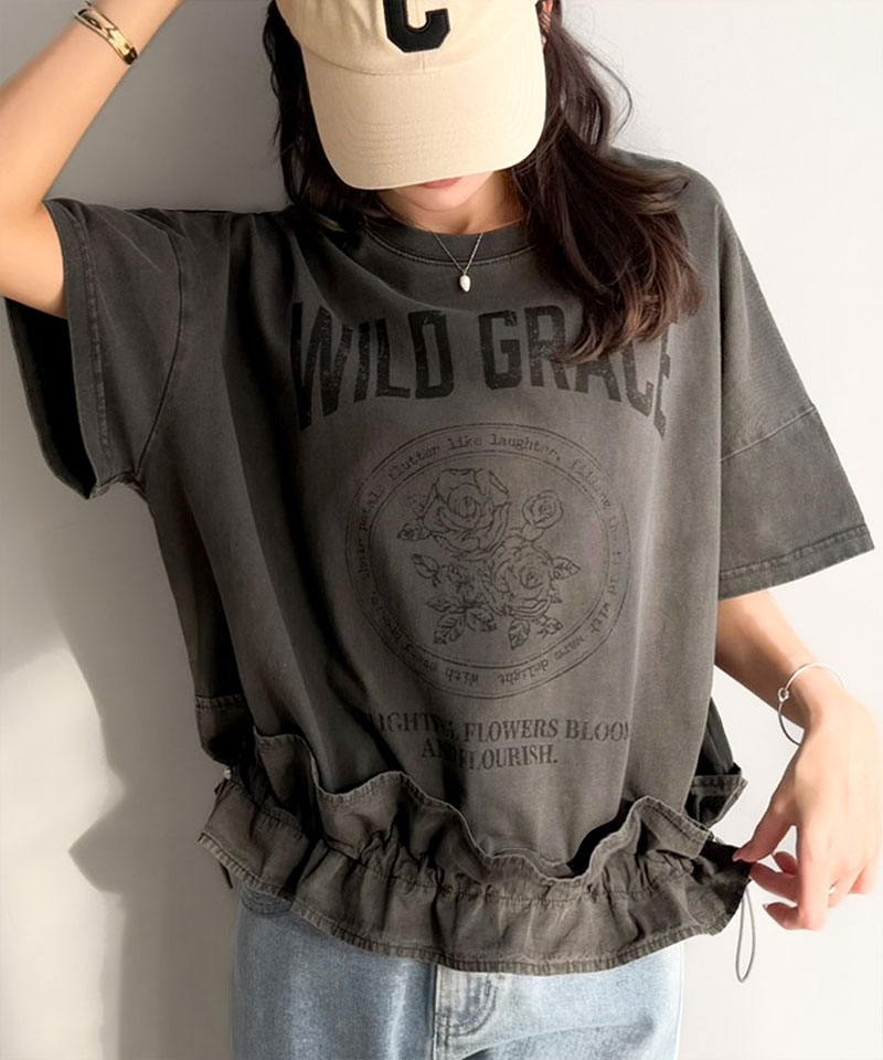 【mily bilet】 tシャツ レディース 半袖 トップス 綿100％ ゆったり 大きいサイズ 裾ドロスト フリル | classicalelf | 09