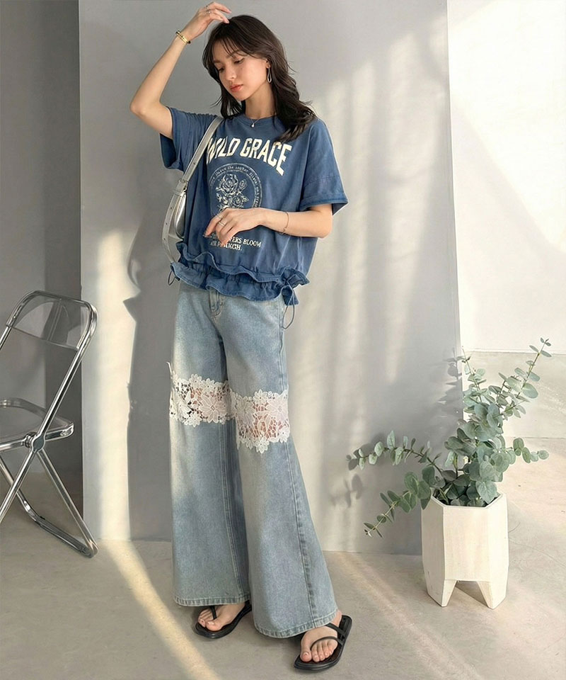 【mily bilet】 tシャツ レディース 半袖 トップス 綿100％ ゆったり 大きいサイズ 裾ドロスト フリル | classicalelf | 15