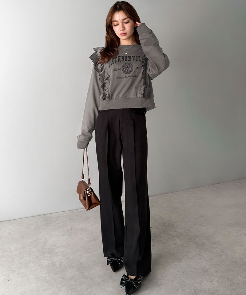 【mily bilet】 スウェット レディース おしゃれ トップス ダブルフリル カレッジロゴ 刺繍 チュール チュール カジュアル フェミニン ストレスフリー | classicalelf | 05