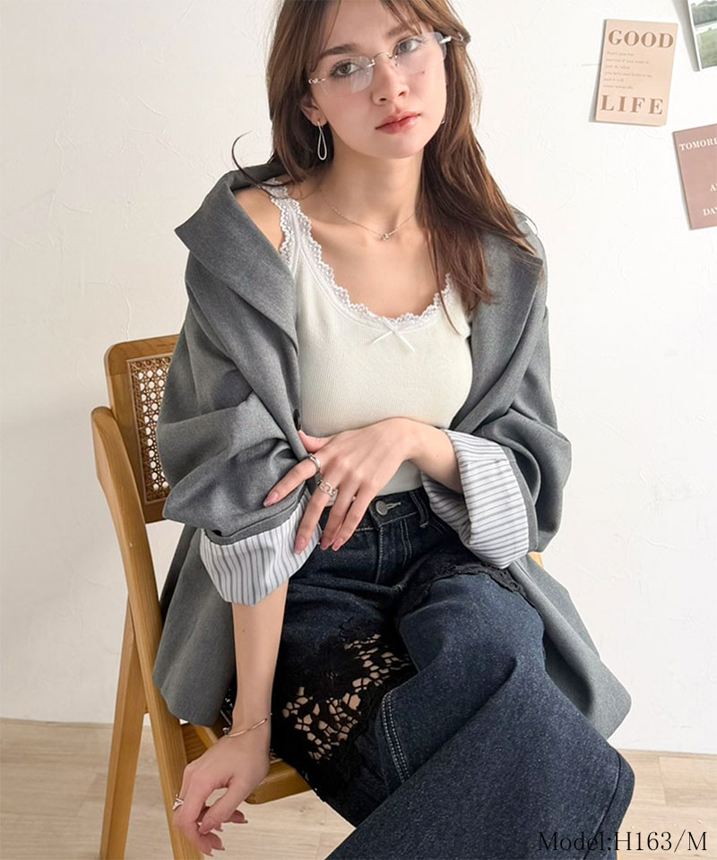 【mily bilet】 キャミソール カップ付き レディース トップス インナー バイカラー テレコ レース キャミ | classicalelf | 02