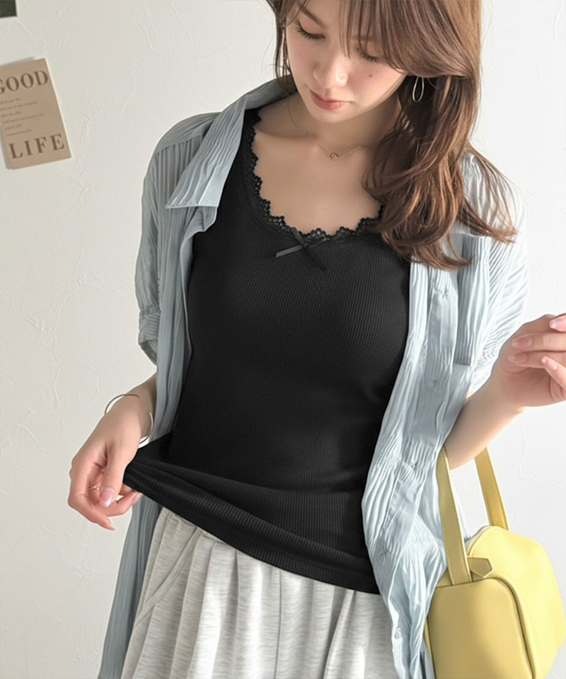 【mily bilet】 キャミソール カップ付き レディース トップス インナー バイカラー テレコ レース キャミ | classicalelf | 09