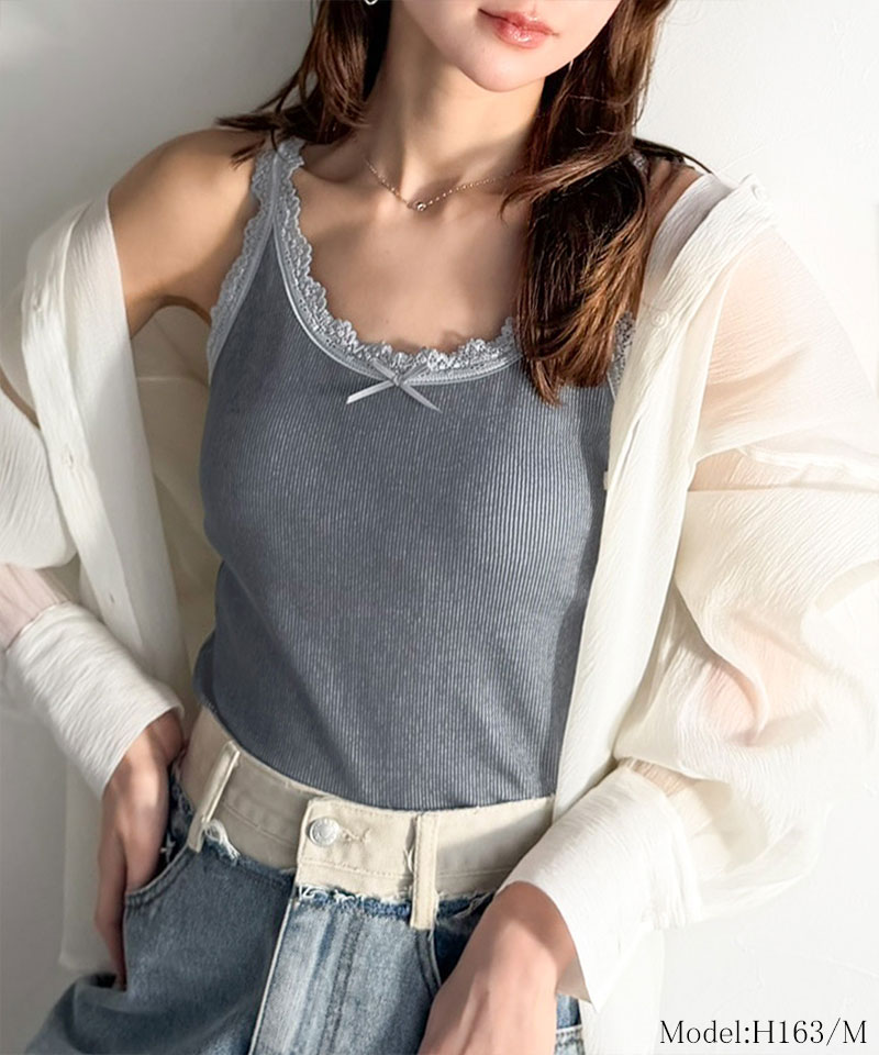 【mily bilet】 キャミソール カップ付き レディース トップス インナー バイカラー テレコ レース キャミ | classicalelf | 10