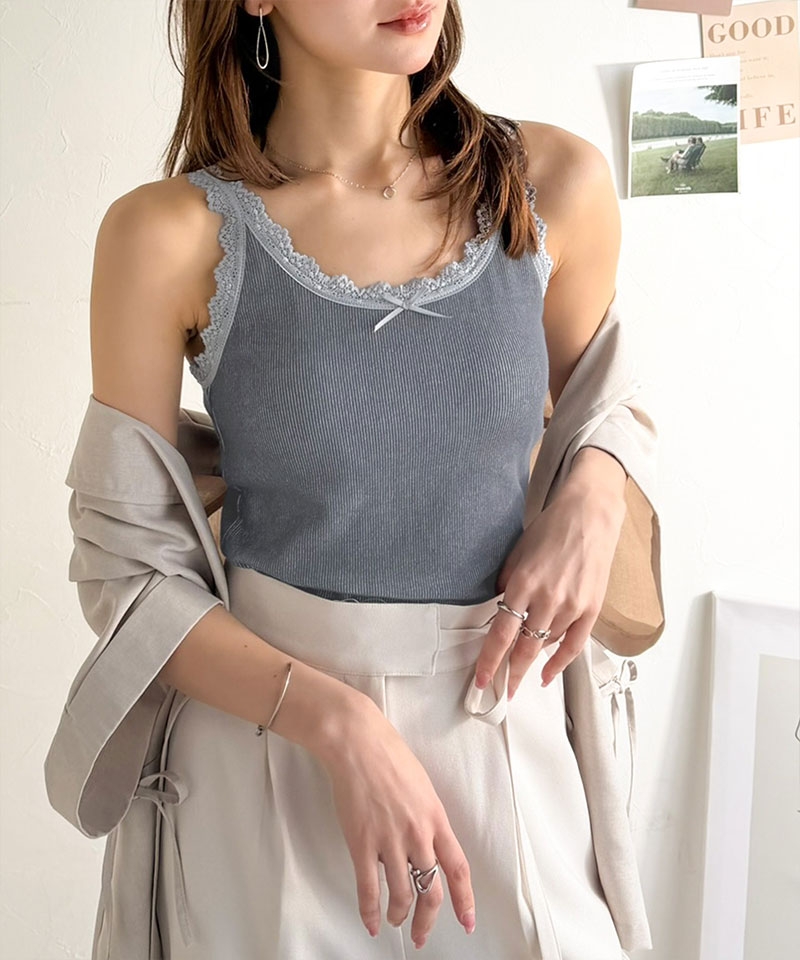 【mily bilet】 キャミソール カップ付き レディース トップス インナー バイカラー テレコ レース キャミ | classicalelf | 12