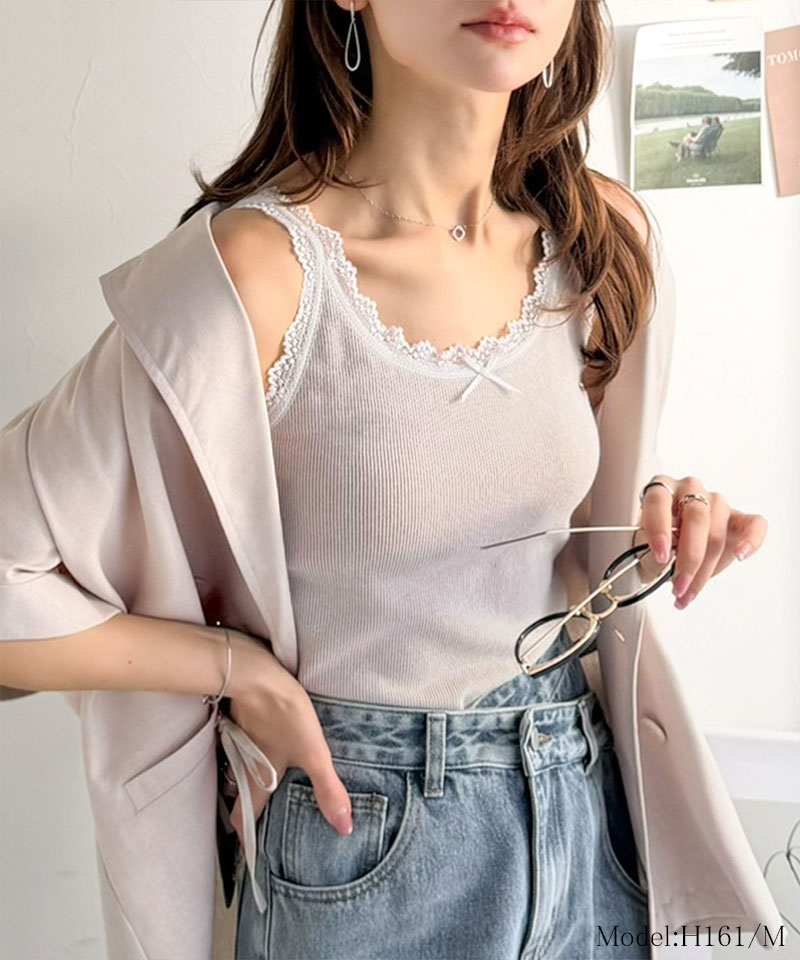 【mily bilet】 キャミソール カップ付き レディース トップス インナー バイカラー テレコ レース キャミ | classicalelf | 13