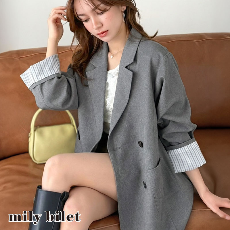 【mily bilet】 テーラードジャケット レディース コーデ 春 ジャケット トップス 裏地付き ダブルボタン オーバーサイズ 羽織る 主役級アウター | classicalelf