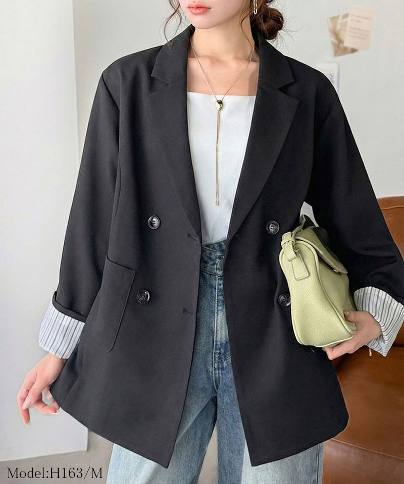 【mily bilet】 テーラードジャケット レディース コーデ 春 ジャケット トップス 裏地付き ダブルボタン オーバーサイズ 羽織る 主役級アウター | classicalelf | 02