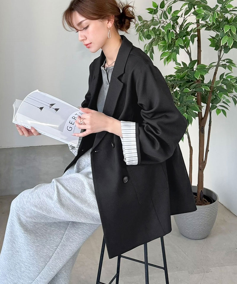 【mily bilet】 テーラードジャケット レディース コーデ 春 ジャケット トップス 裏地付き ダブルボタン オーバーサイズ 羽織る 主役級アウター | classicalelf | 03