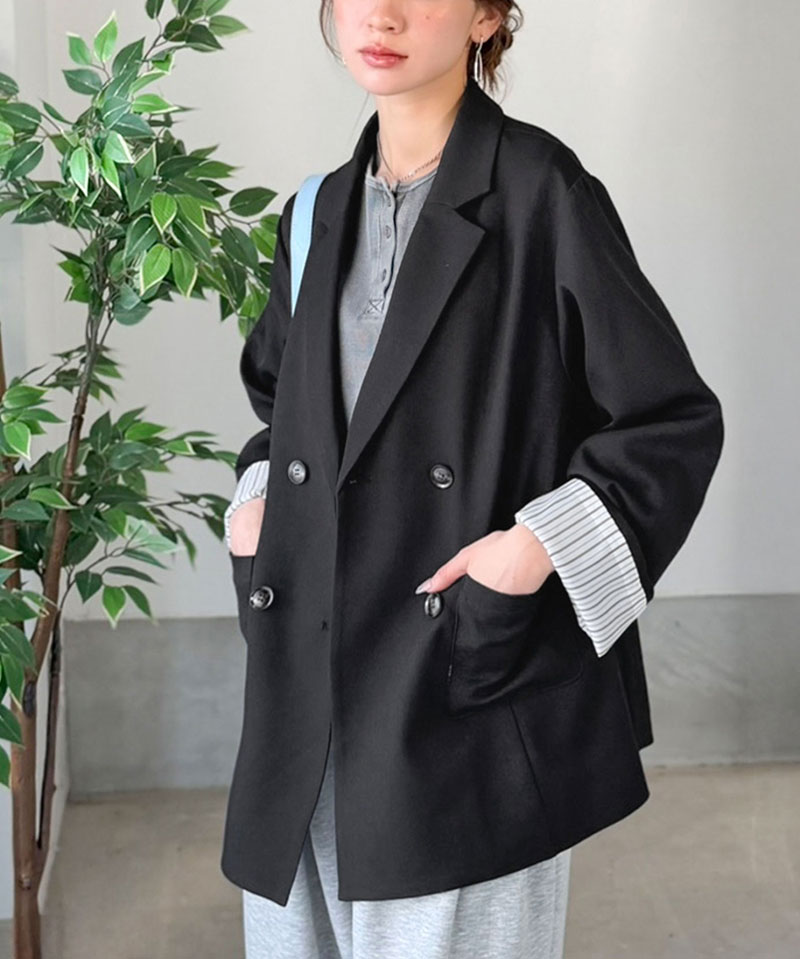 【mily bilet】 テーラードジャケット レディース コーデ 春 ジャケット トップス 裏地付き ダブルボタン オーバーサイズ 羽織る 主役級アウター | classicalelf | 04