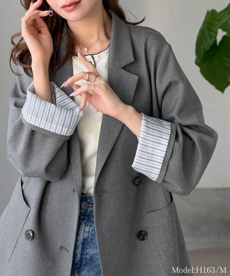 【mily bilet】 テーラードジャケット レディース コーデ 春 ジャケット トップス 裏地付き ダブルボタン オーバーサイズ 羽織る 主役級アウター | classicalelf | 06