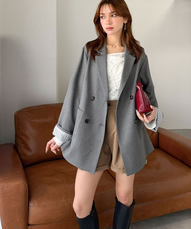 【mily bilet】 テーラードジャケット レディース コーデ 春 ジャケット トップス 裏地付き ダブルボタン オーバーサイズ 羽織る 主役級アウター | classicalelf | 07