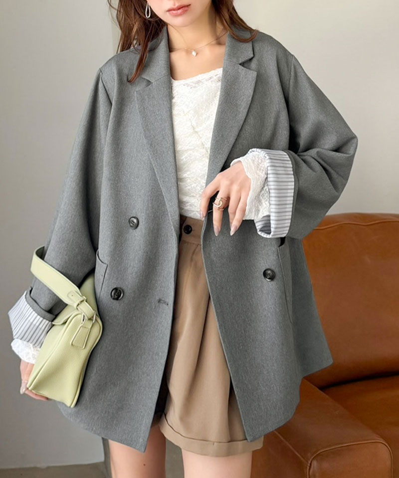 【mily bilet】 テーラードジャケット レディース コーデ 春 ジャケット トップス 裏地付き ダブルボタン オーバーサイズ 羽織る 主役級アウター | classicalelf | 08