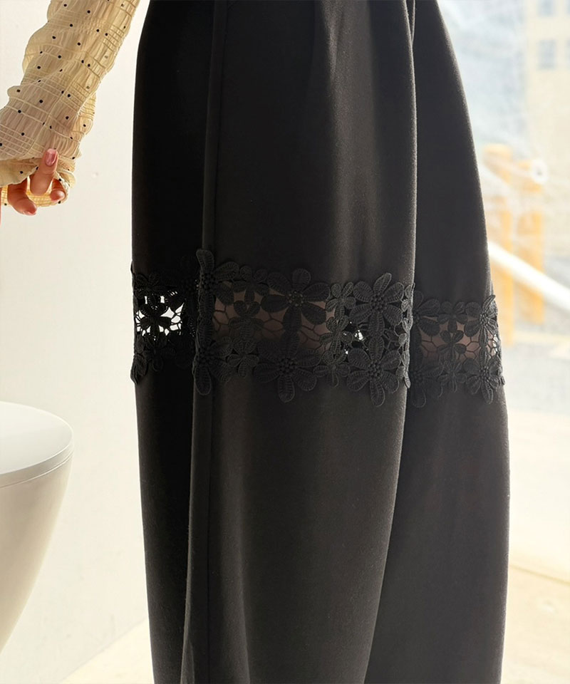 【mily bilet】 スウェット パンツ レディース きれいめ ボトムス 華やかデザイン 花柄 レース 切り替え | classicalelf | 05