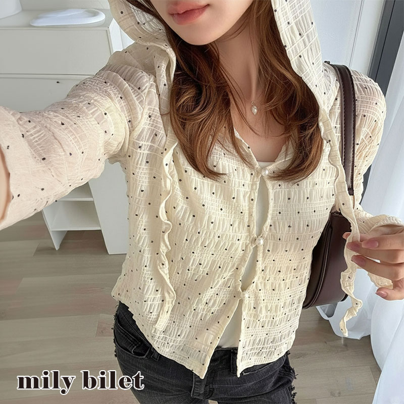 【mily bilet】 トップス カーディガン レディース シアー プルオーバー パーカー カジュアル きれいめ 清楚 上品 透け感 パール釦 メロー紐 | classicalelf