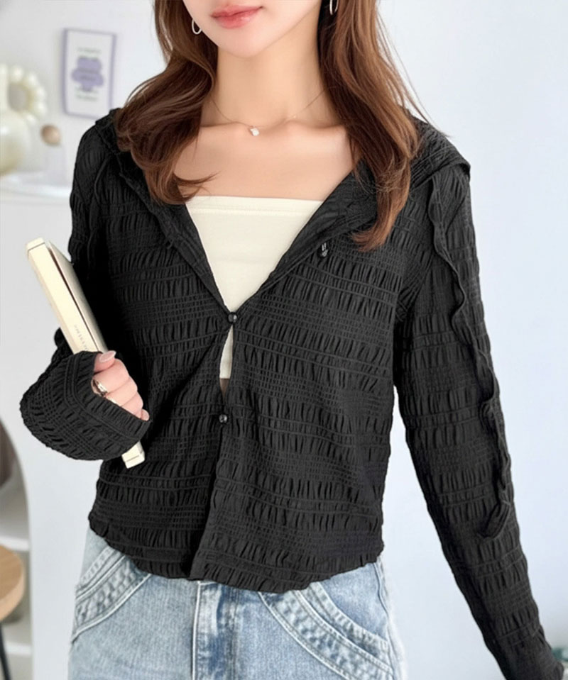 【mily bilet】 トップス カーディガン レディース シアー プルオーバー パーカー カジュアル きれいめ 清楚 上品 透け感 パール釦 メロー紐 | classicalelf | 08