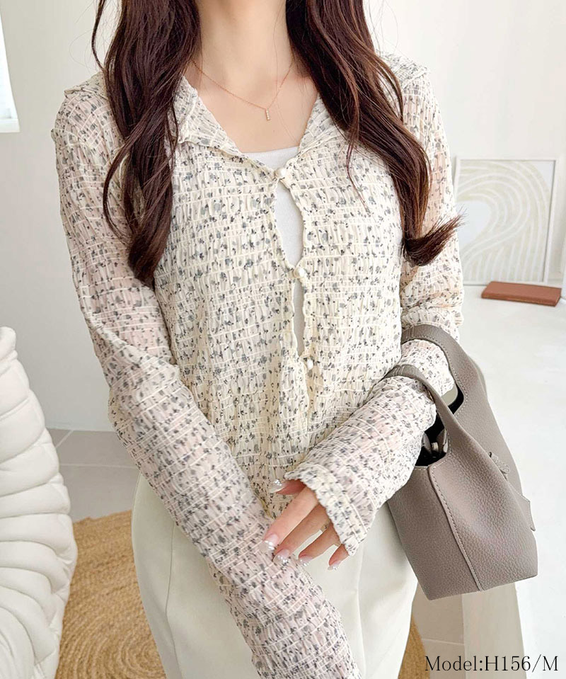 【mily bilet】 トップス カーディガン レディース シアー プルオーバー パーカー カジュアル きれいめ 清楚 上品 透け感 パール釦 メロー紐 | classicalelf | 09