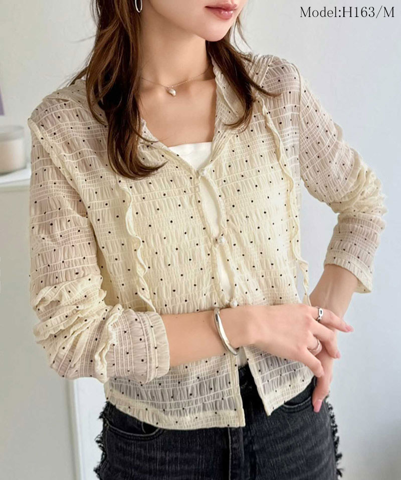 【mily bilet】 トップス カーディガン レディース シアー プルオーバー パーカー カジュアル きれいめ 清楚 上品 透け感 パール釦 メロー紐 | classicalelf | 12