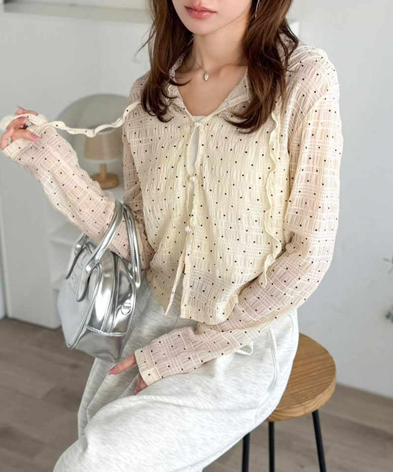 【mily bilet】 トップス カーディガン レディース シアー プルオーバー パーカー カジュアル きれいめ 清楚 上品 透け感 パール釦 メロー紐 | classicalelf | 15