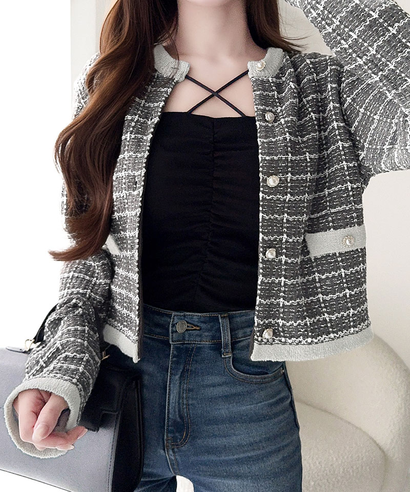 【mily bilet】 カーディガン レディース 春夏 トップス ツイードニット パールボタン ラメ 長袖 大人ガーリー 甘さ 気品 羽織る コンパクト丈 | classicalelf | 08