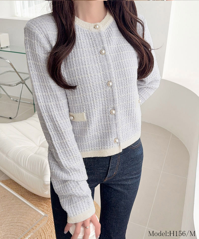 【mily bilet】 カーディガン レディース 春夏 トップス ツイードニット パールボタン ラメ 長袖 大人ガーリー 甘さ 気品 羽織る コンパクト丈 | classicalelf | 09