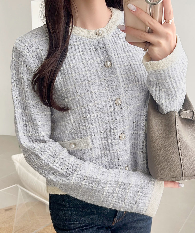 【mily bilet】 カーディガン レディース 春夏 トップス ツイードニット パールボタン ラメ 長袖 大人ガーリー 甘さ 気品 羽織る コンパクト丈 | classicalelf | 10