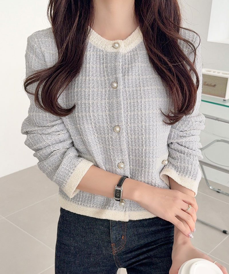 【mily bilet】 カーディガン レディース 春夏 トップス ツイードニット パールボタン ラメ 長袖 大人ガーリー 甘さ 気品 羽織る コンパクト丈 | classicalelf | 11