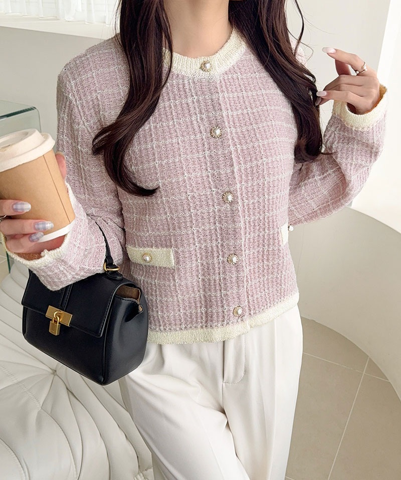 【mily bilet】 カーディガン レディース 春夏 トップス ツイードニット パールボタン ラメ 長袖 大人ガーリー 甘さ 気品 羽織る コンパクト丈 | classicalelf | 13