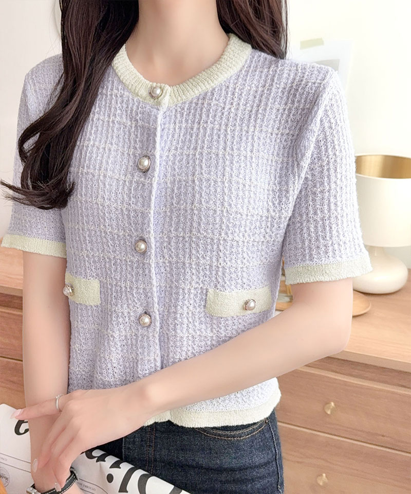 【mily bilet】パール釦ツイード編みロゴプレート付ニット半袖カーディガン mily bilet クラシカルエルフ mi1359057 | classicalelf | 11