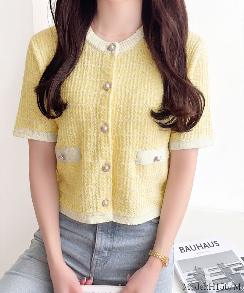 【mily bilet】パール釦ツイード編みロゴプレート付ニット半袖カーディガン mily bilet クラシカルエルフ mi1359057 | classicalelf | 13