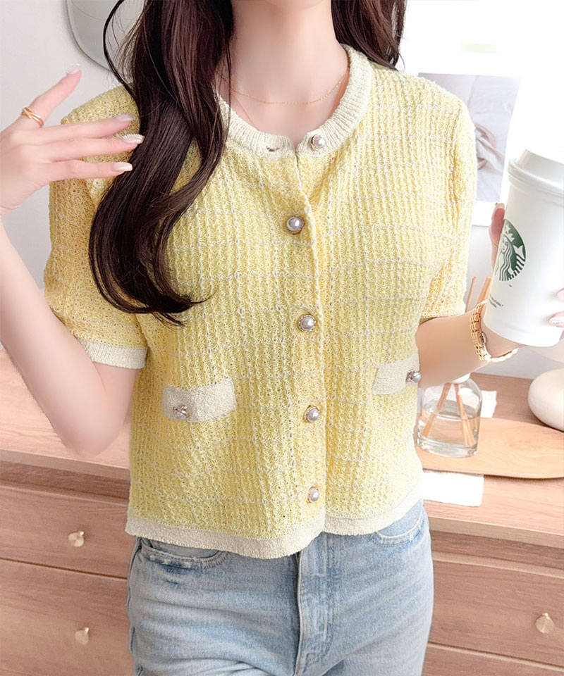 【mily bilet】パール釦ツイード編みロゴプレート付ニット半袖カーディガン mily bilet クラシカルエルフ mi1359057 | classicalelf | 15