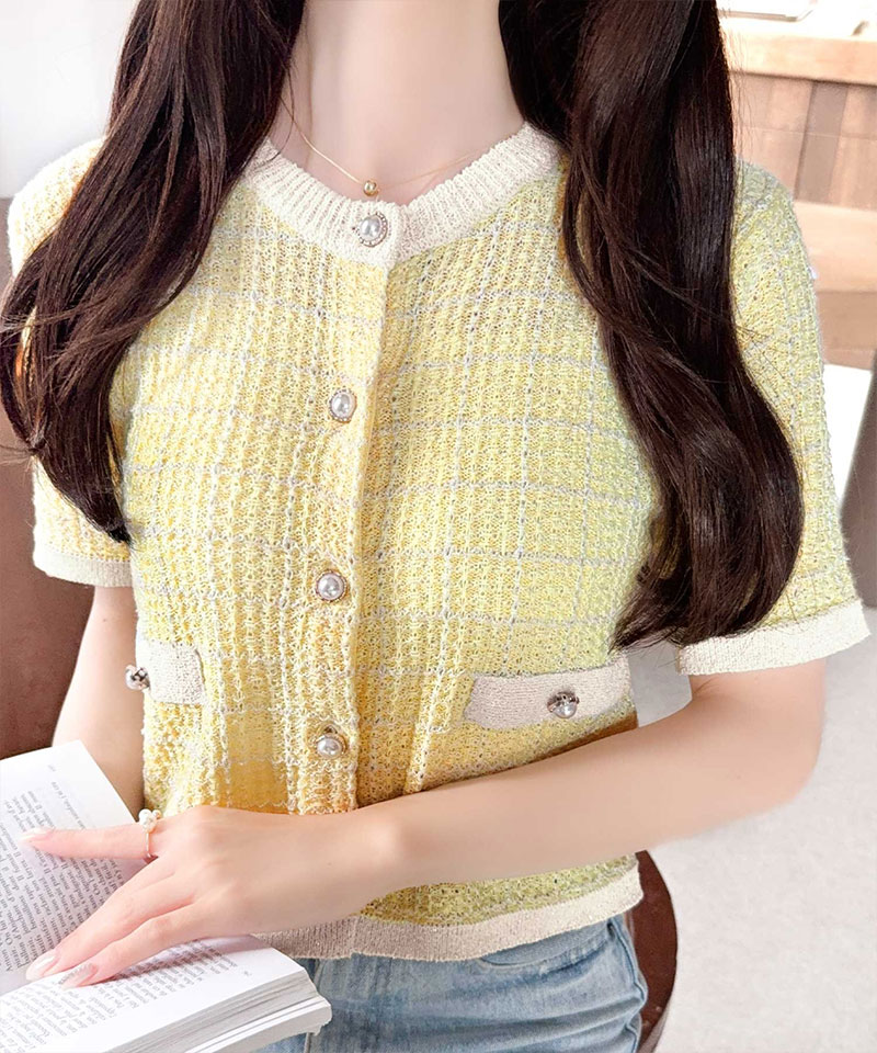 【mily bilet】パール釦ツイード編みロゴプレート付ニット半袖カーディガン mily bilet クラシカルエルフ mi1359057 | classicalelf | 16