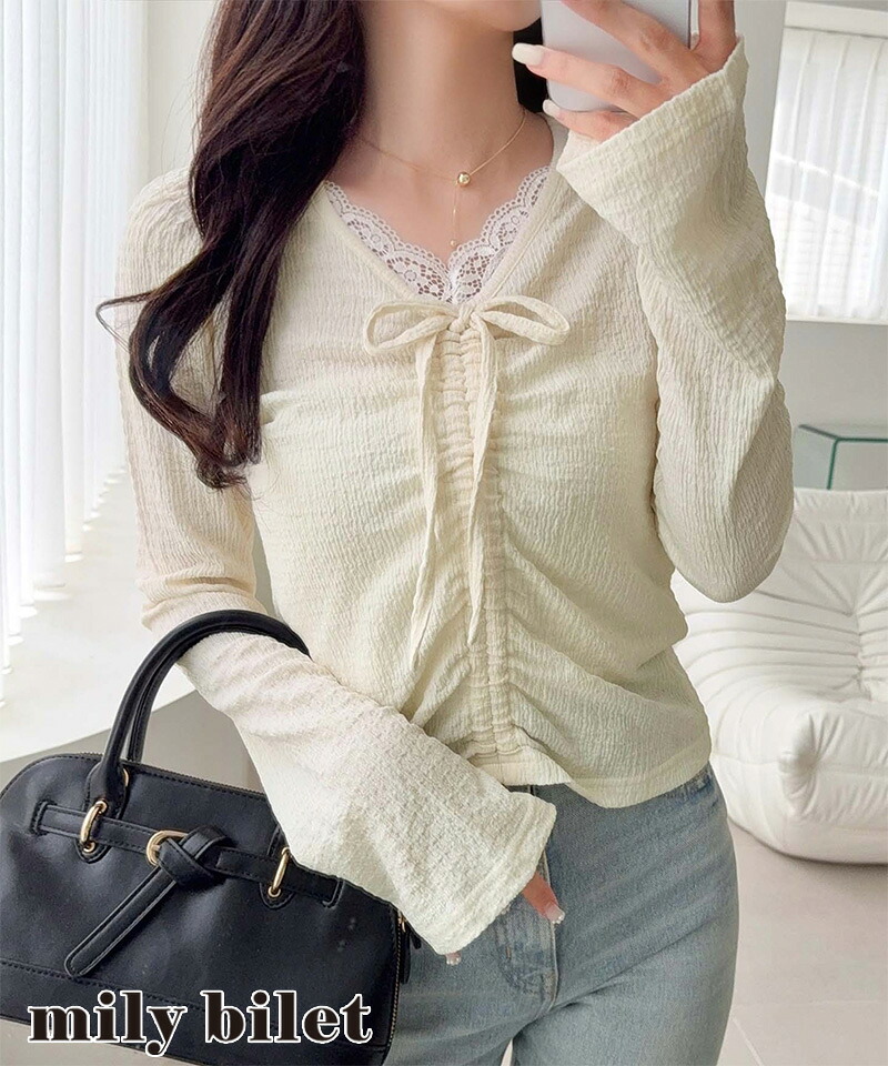 【mily bilet】レースドッキングパフスリーブジャガードトップス mily bilet クラシカルエルフ mi1359080 | classicalelf